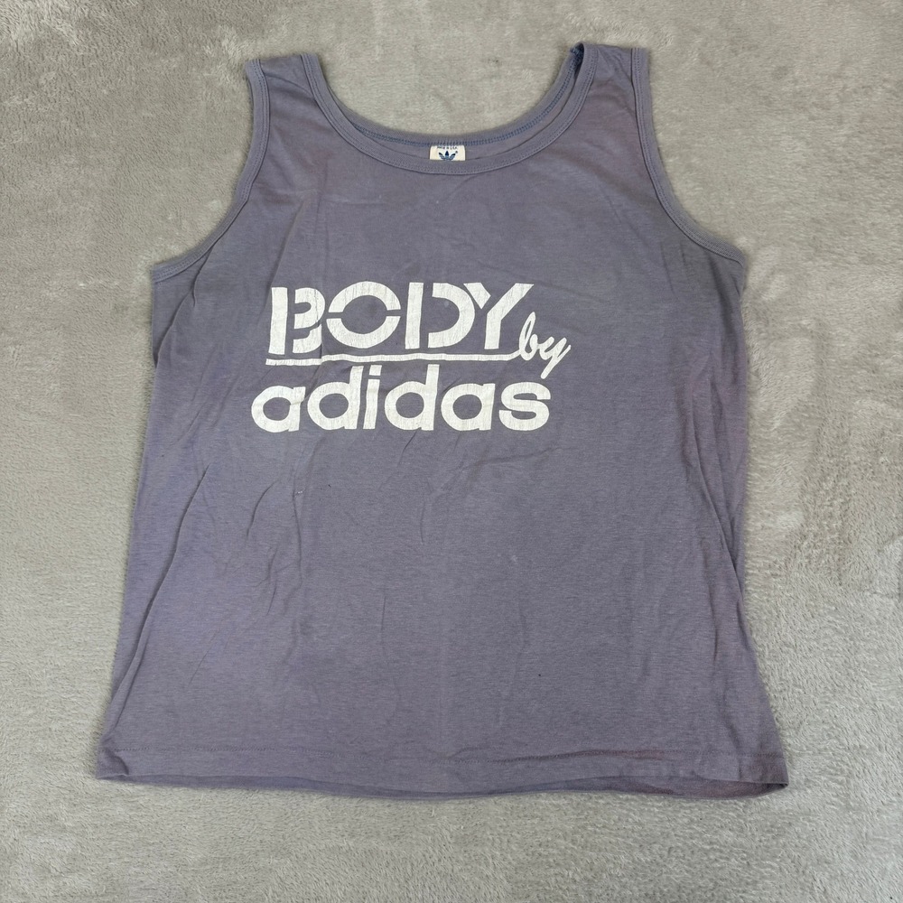 VTG 80s Adidas Body Tank Top Shirt Mens‎ Large Gray Preowned Faded USA